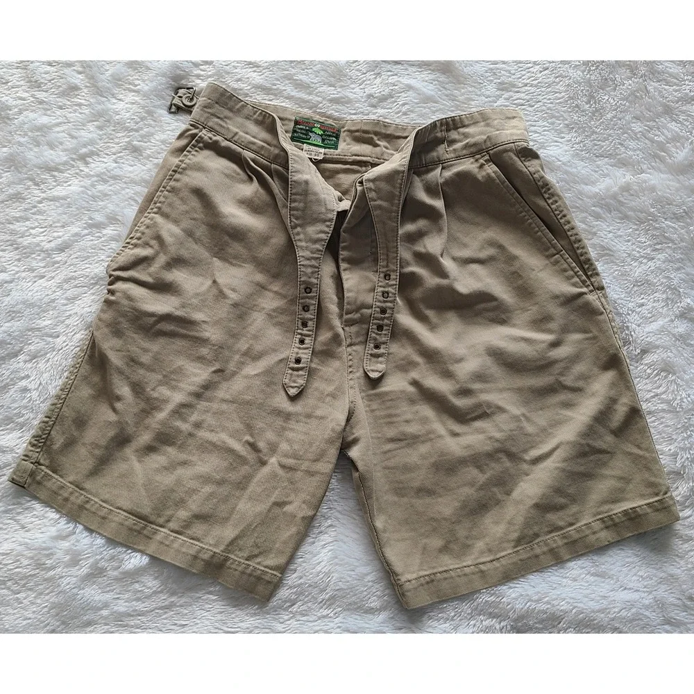 Vintage Banana Republic Safari Shorts Gurkha 30 Khaki Cotton Zimbabwe Belt Flaw